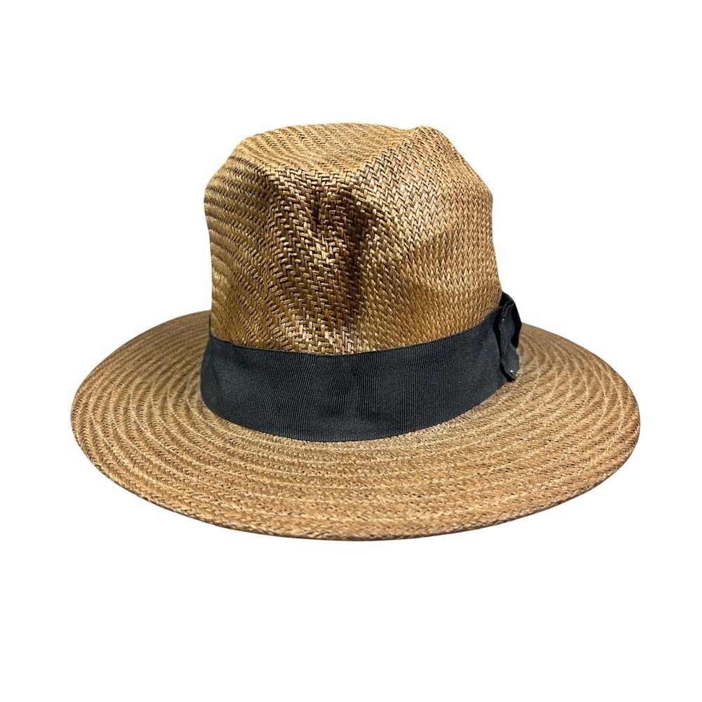Milani Brown Straw Fedora Hat Black Ribbon Band FD-166F L/XL Mens Womens